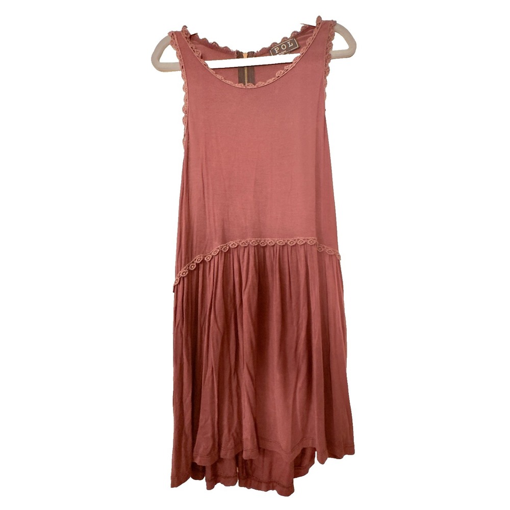 POL Dusty Rose Lace Trim Babydoll Dress Size Medium Boho Romantic Cottagecore